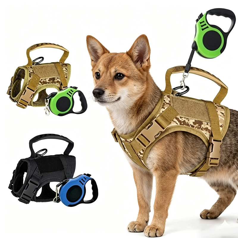 Retractable Dog Leash - Breathable Tactical Pet Harness Vest with