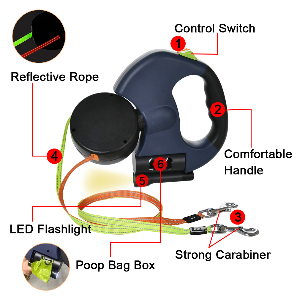 Dual Pet Leash for 2 Dogs Retr - Retractable Dog Leash บทวิจารณ์และราคา